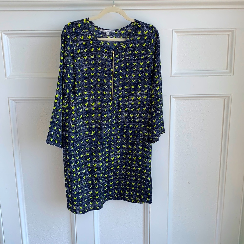 Navy, black and neon yellow flowy dress